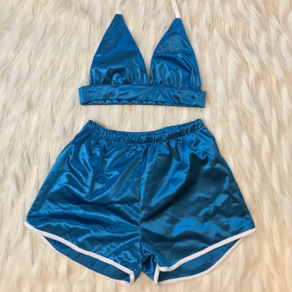 Teal Satin Short Set
